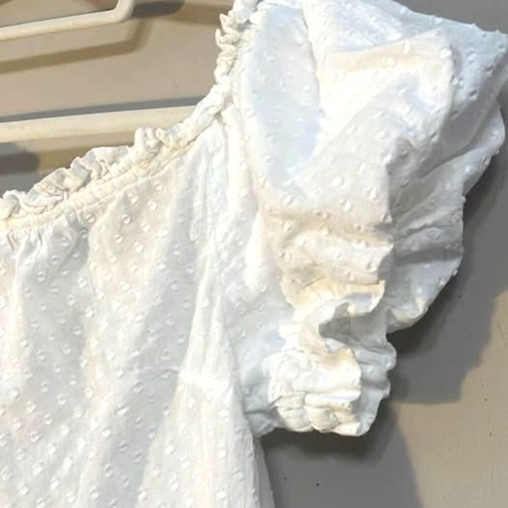 Anthropologie Maeve White Swiss Dot Puff Sleeve Blouse sz 10